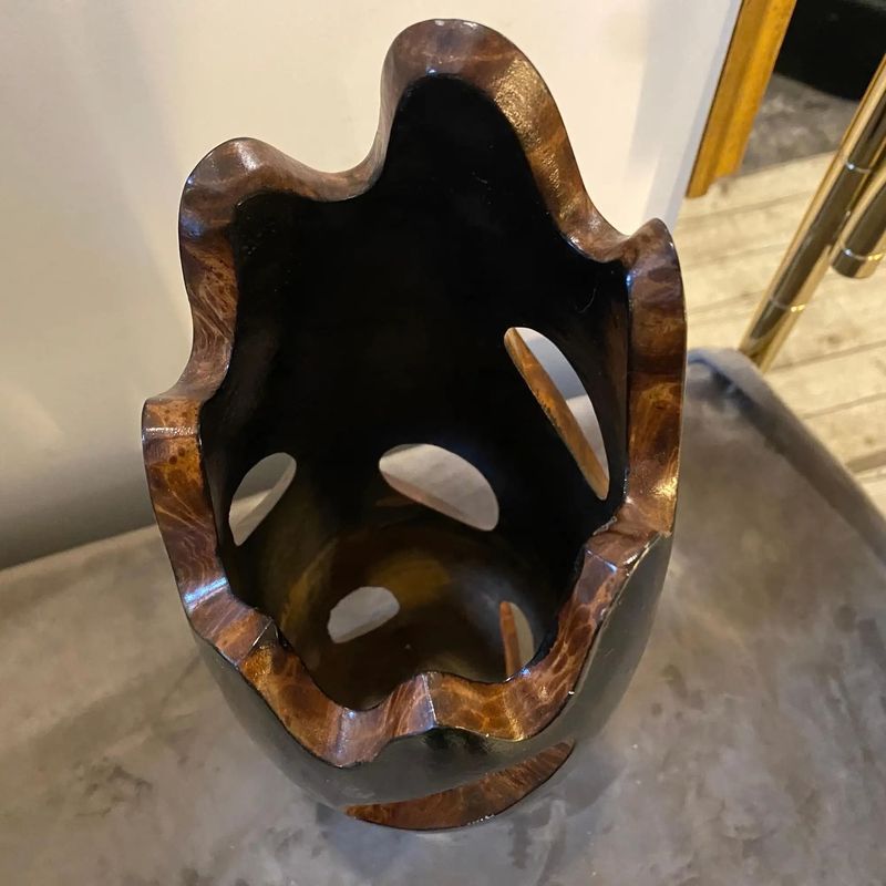 A 1980s Vintage Organic Modern Hand Carved Wood Sculptural Vase