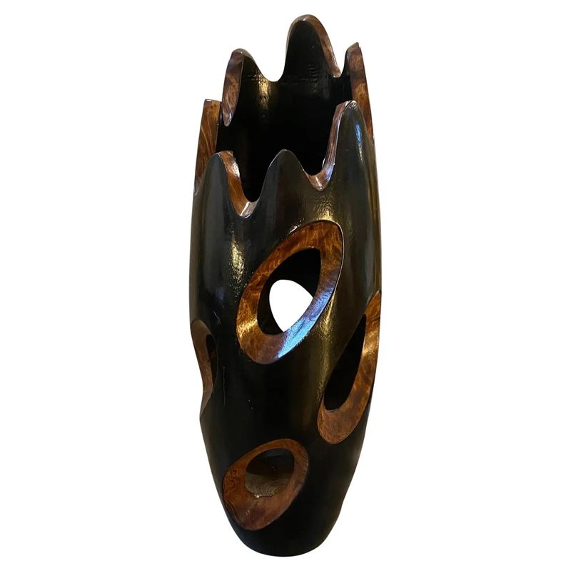 A 1980s Vintage Organic Modern Hand Carved Wood Sculptural Vase