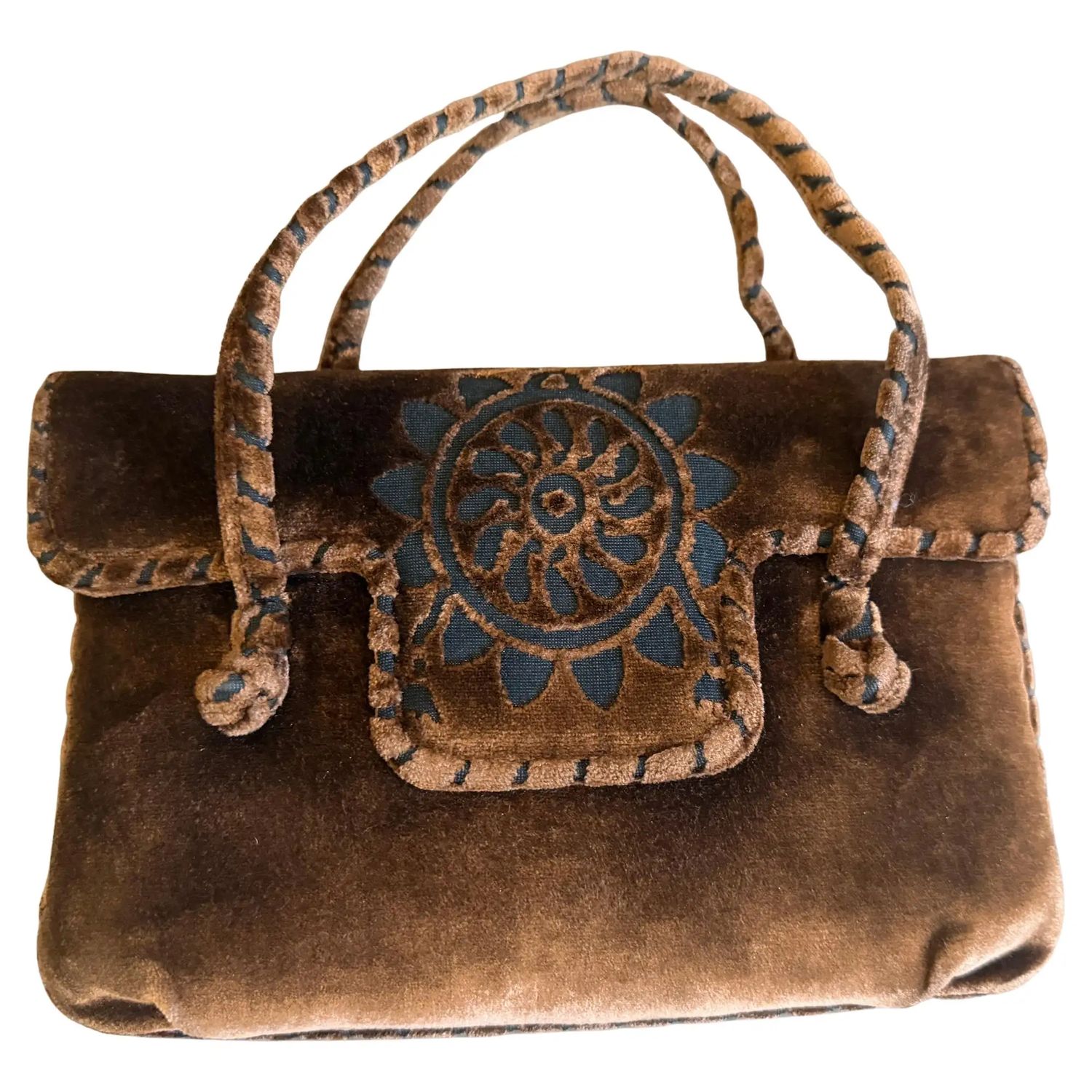 1970s Hippies Style Chocolate Brown Velvet Italian Top Handle Bag 1970s Hippies Style Chocolate Brown Velvet Italian Top Handle Bag