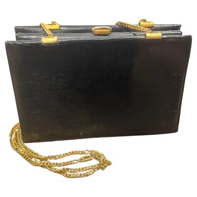 1950s High Quality Embossed Black Leather and Brass Italian Shoulder Bag