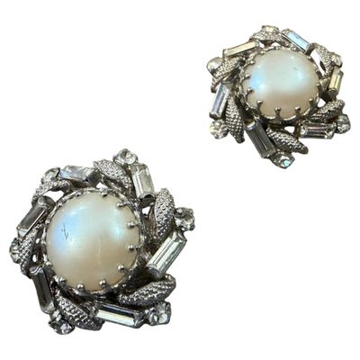 1950s Art Deco Costume Jewelry Silver Plated Metal Italian Clip-on Earrings