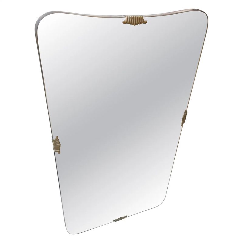 1950s Gio Ponti Style Mid-Century Modern Brass and Glass Biscuit Wall Mirror 1950s Gio Ponti Style Mid-Century Modern Brass and Glass Biscuit Wall Mirror
