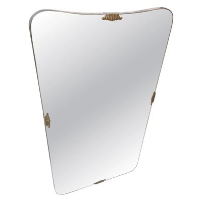 1950s Gio Ponti Style Mid-Century Modern Brass and Glass Biscuit Wall Mirror