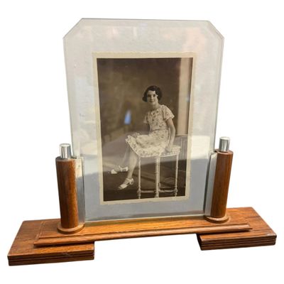 1930s Art Deco Wood, Chromed Metal and Glass French Picture Frame