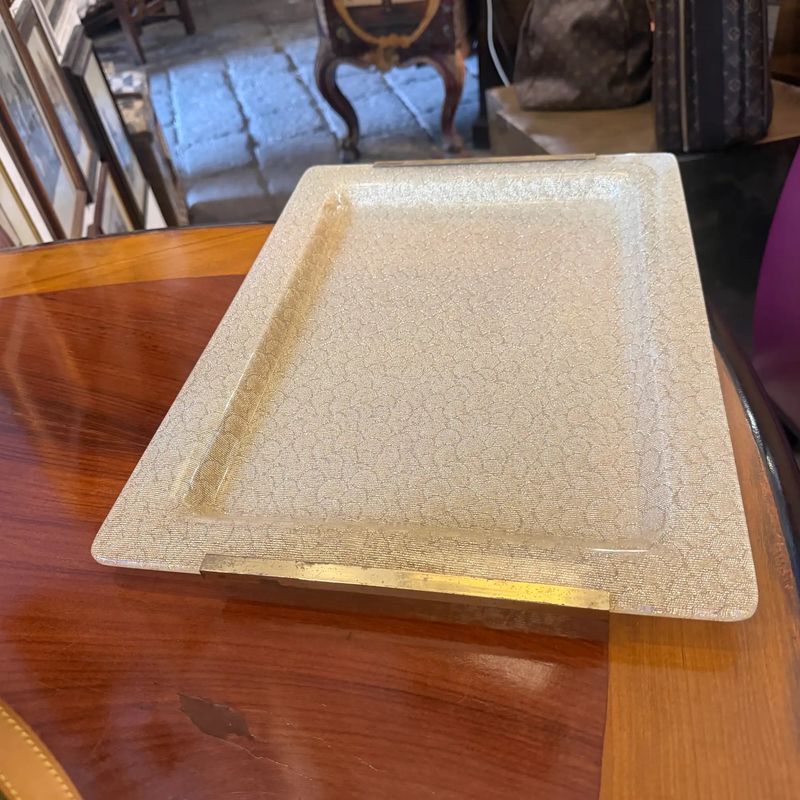 1970s Mid-Century Modern Plexiglass and Gilt Metal Tray by Alberto Sordi