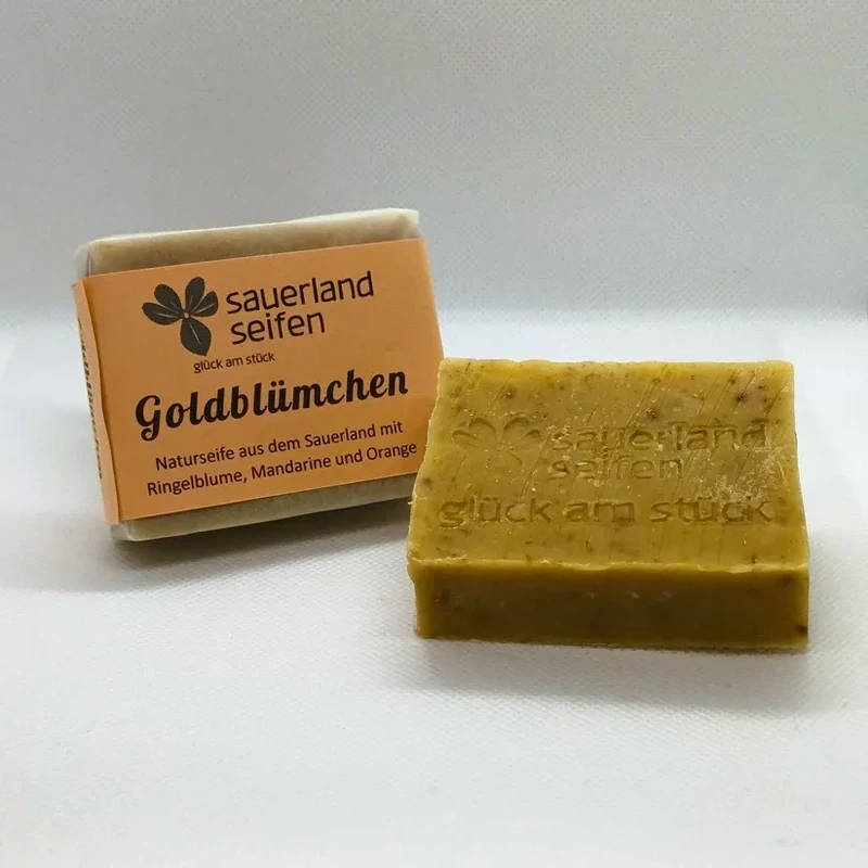 Goldblümchen Ringelbumenseife mit Mandarinen- und Orangenduft Goldblümchen Ringelbumenseife mit Mandarinen- und Orangenduft