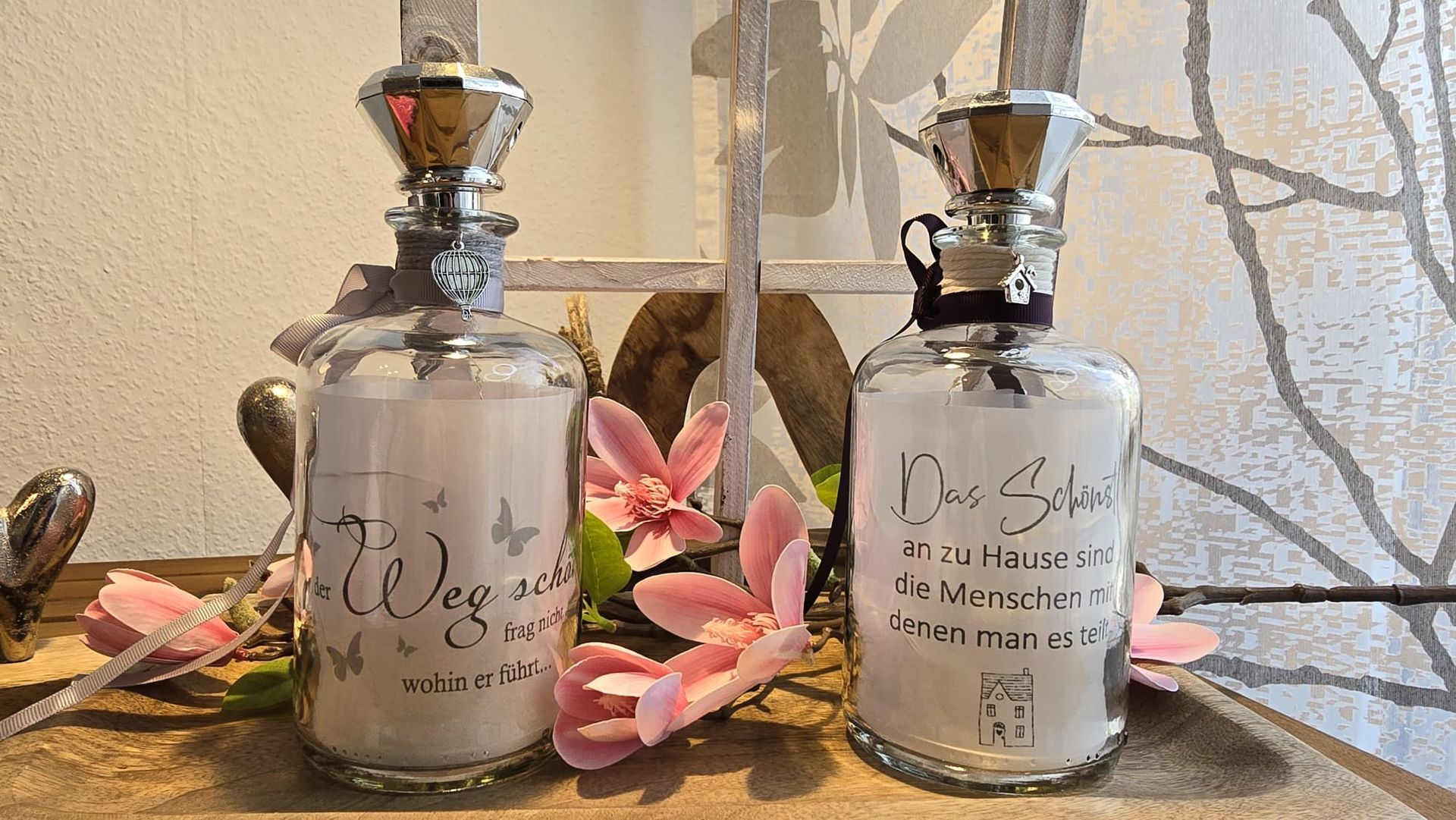 Personalisierte Apothekerflasche mit Spruch und Lichterkette 500ml