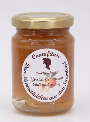 Fruchtaufstrich Pfirsich-Orange mit Chili und Honig Fruchtaufstrich Pfirsich-Orange mit Chili und Honig
