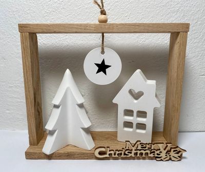 Holzrahmen Weihnachtsbaum und Haus Holzrahmen Weihnachtsbaum und Haus