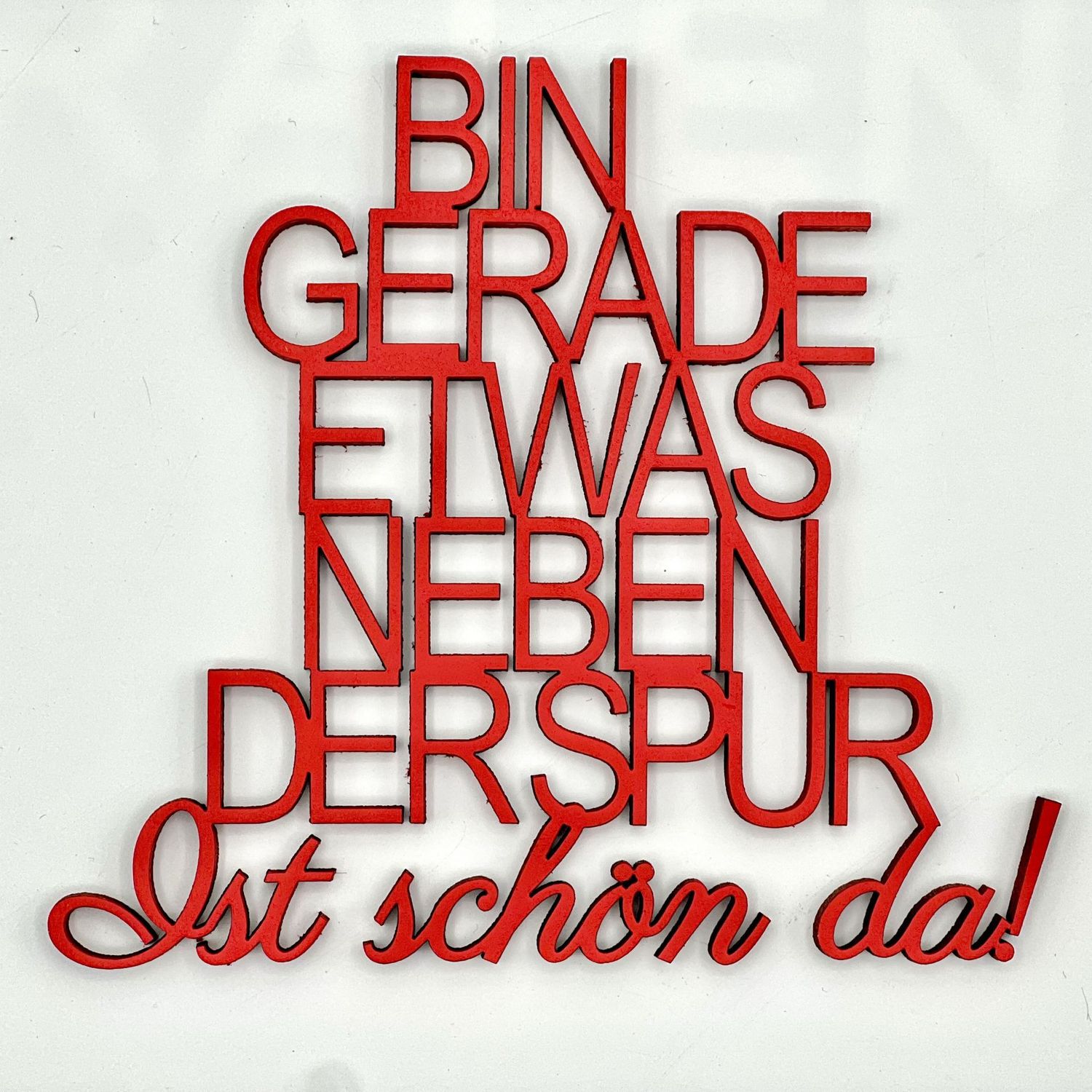 Schriftzug "Bin grade etwas neben der Spur…"