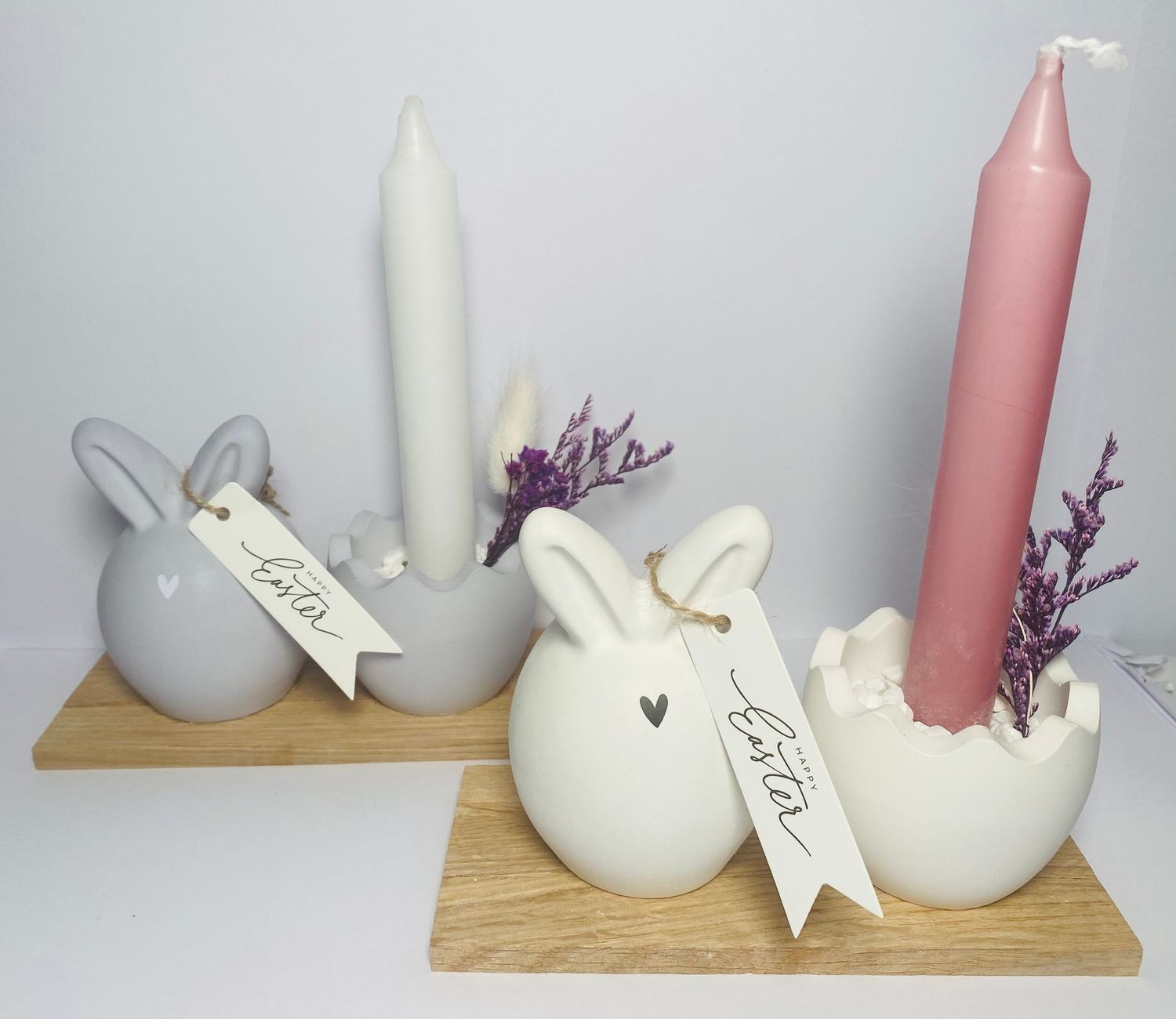 Set - Osterhase und Osterei mit Kerze - weiß oder lila