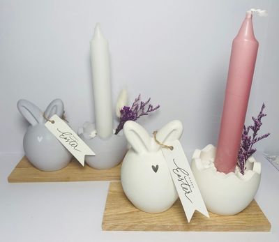 Set - Osterhase und Osterei mit Kerze - weiß oder lila