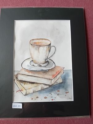Aquarellbild Bücher & Kaffee Aquarellbild Bücher & Kaffee
