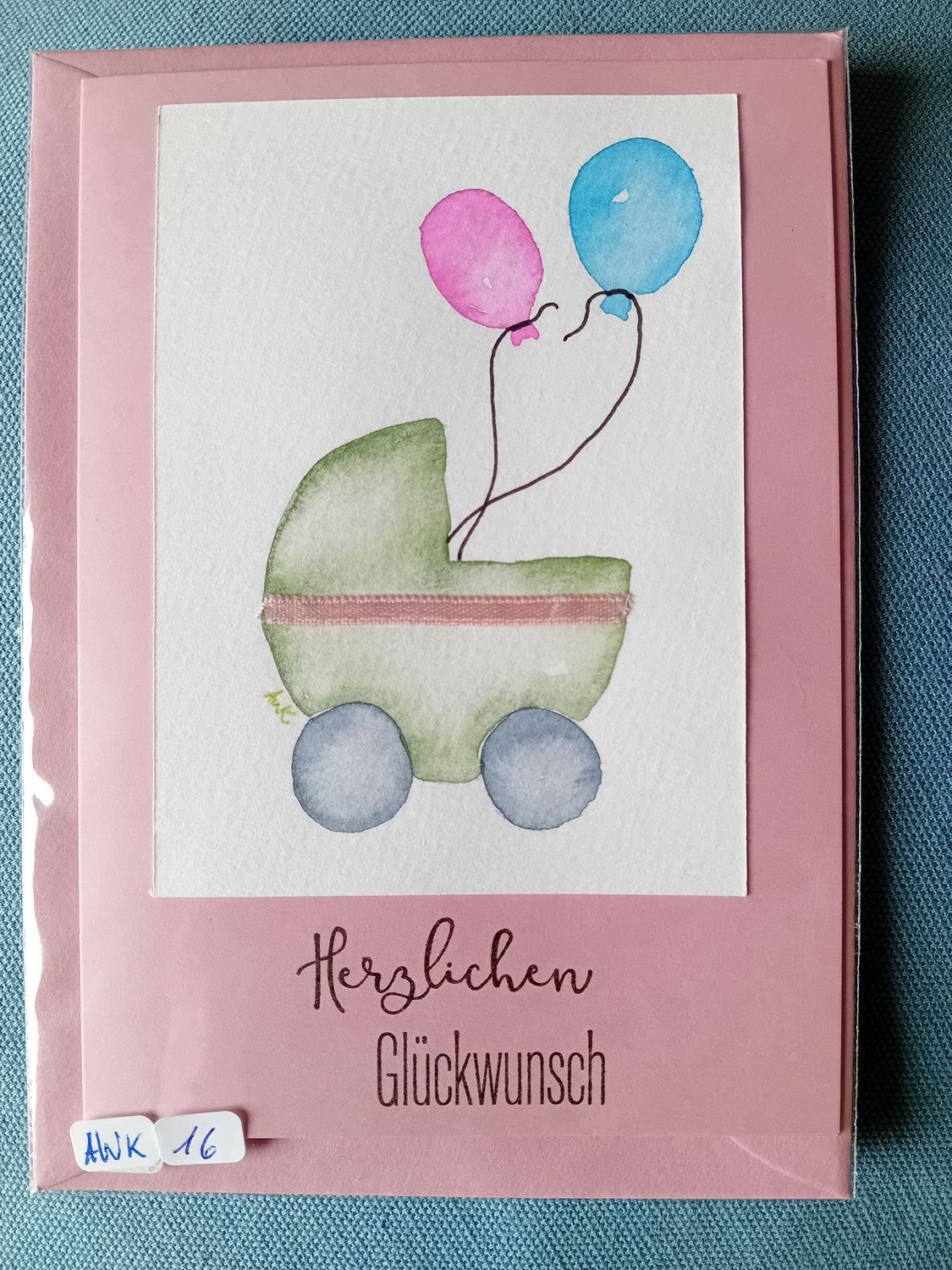 Grußkarte Kinderwagen Rosa