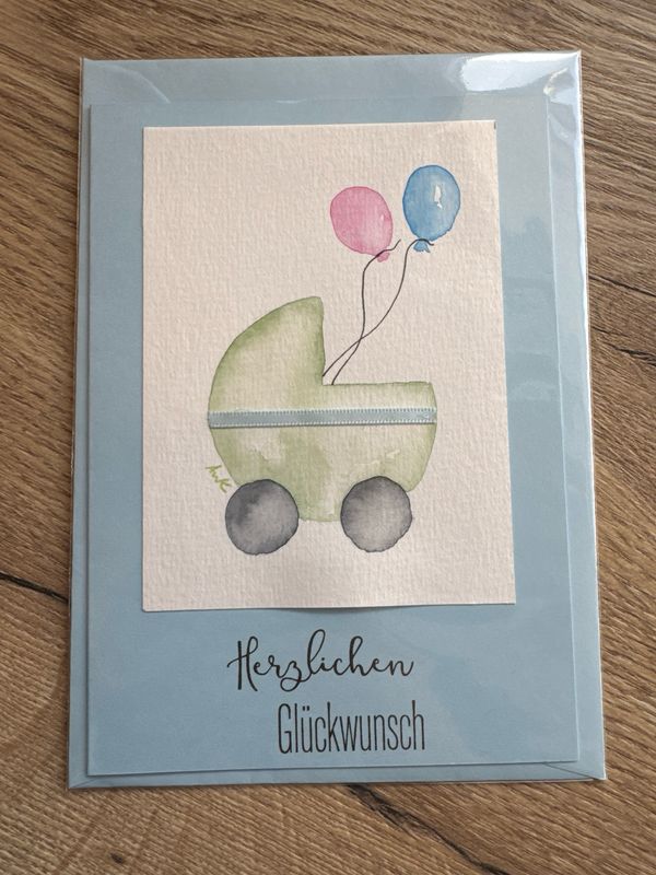 Grußkarte Kinderwagen Blau Grußkarte Kinderwagen Blau