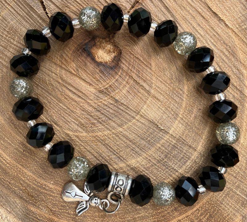 Armband schwarz/silber Anhänger Engel Armband schwarz/silber Anhänger Engel