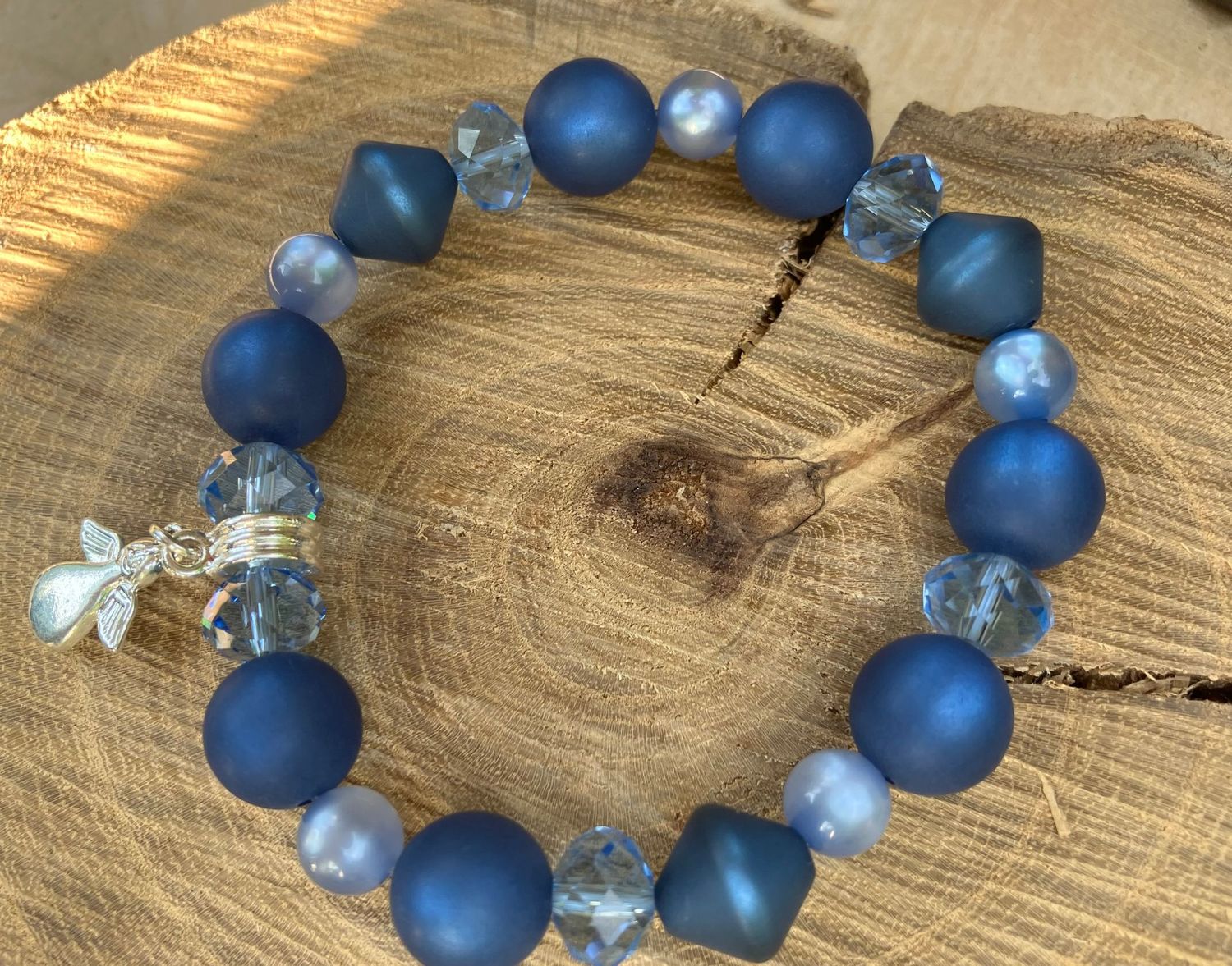 Armband elastisch blau Anhänger Engel