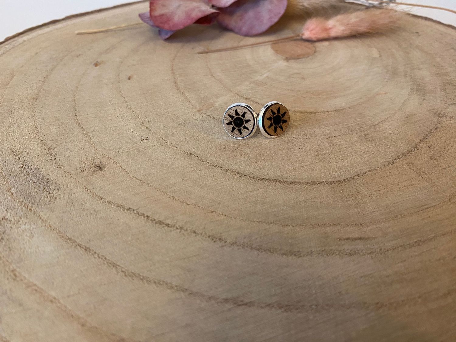 silbergefasste Holzohrstecker Sonne silbergefasste Holzohrstecker Sonne