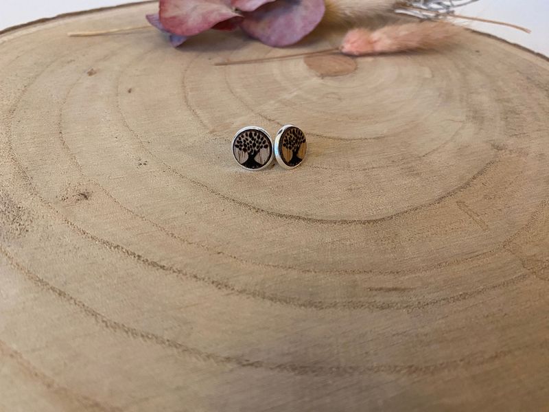 silbergefasste Holzohrstecker Lebensbaum