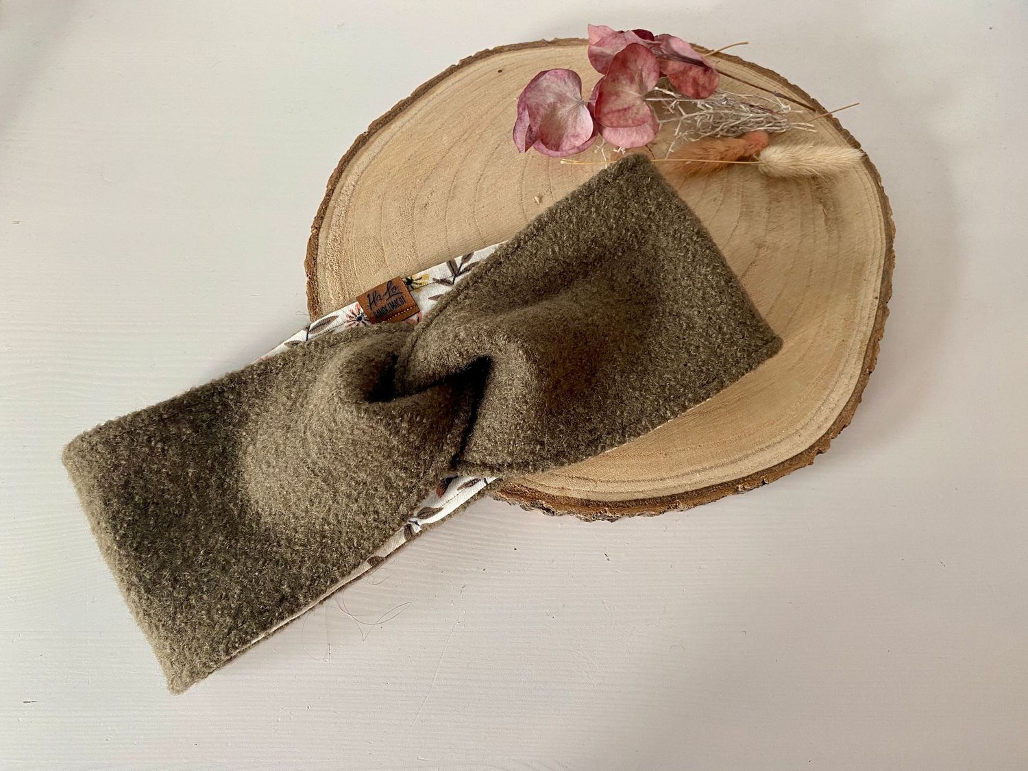 Knotenhaarband Wollwalk olive Knotenhaarband Wollwalk olive