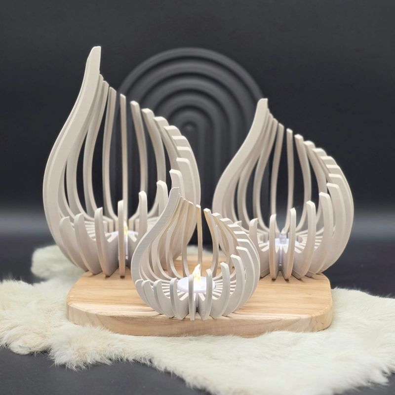 (klein) Kerzenhalter Windlicht Spirale in beige