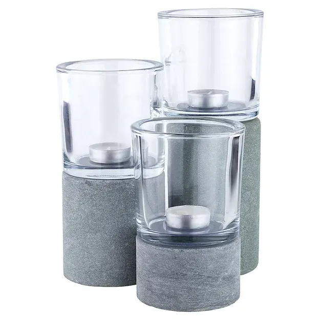 Windlicht rund mit Grünsandsteinsockel Windlicht rund mit Grünsandsteinsockel