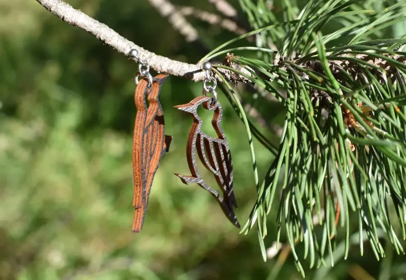 Hängeohrring Specht, beidseitig bedruckt, schwarz