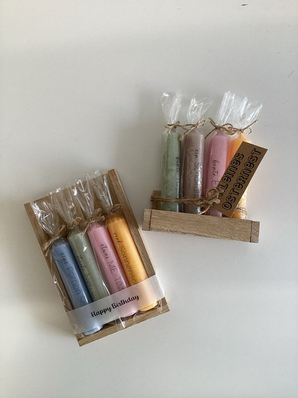Kerzenset 4er klein mit Holzverpackung Kerzenset 4er klein mit Holzverpackung