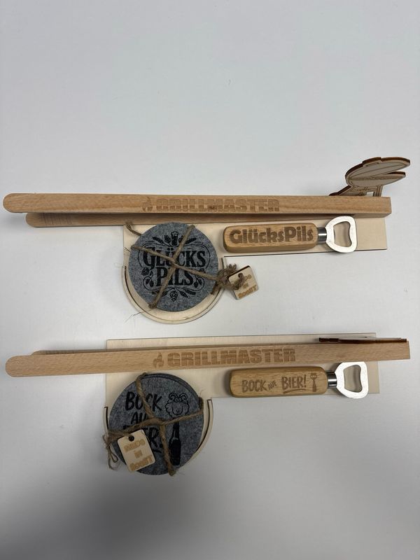 Männer Set - Grillzange, Flaschenöffner & Untersetzer