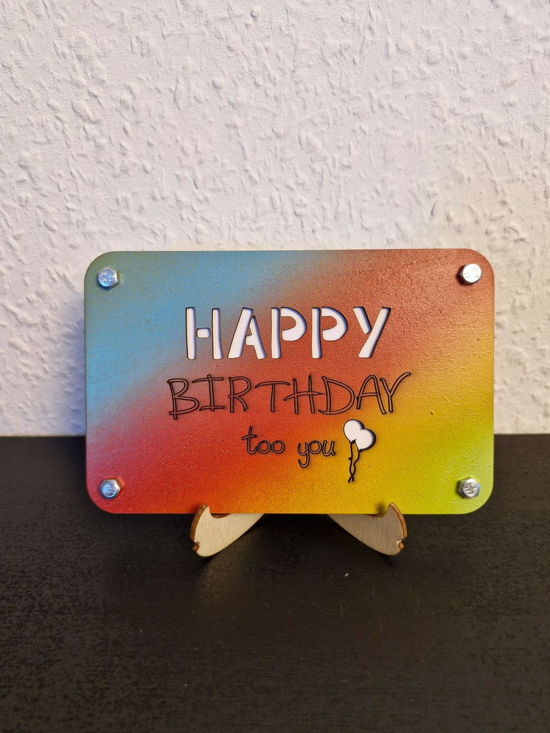 Bunte Geschenkkarte aus Holz Bunte Geschenkkarte aus Holz