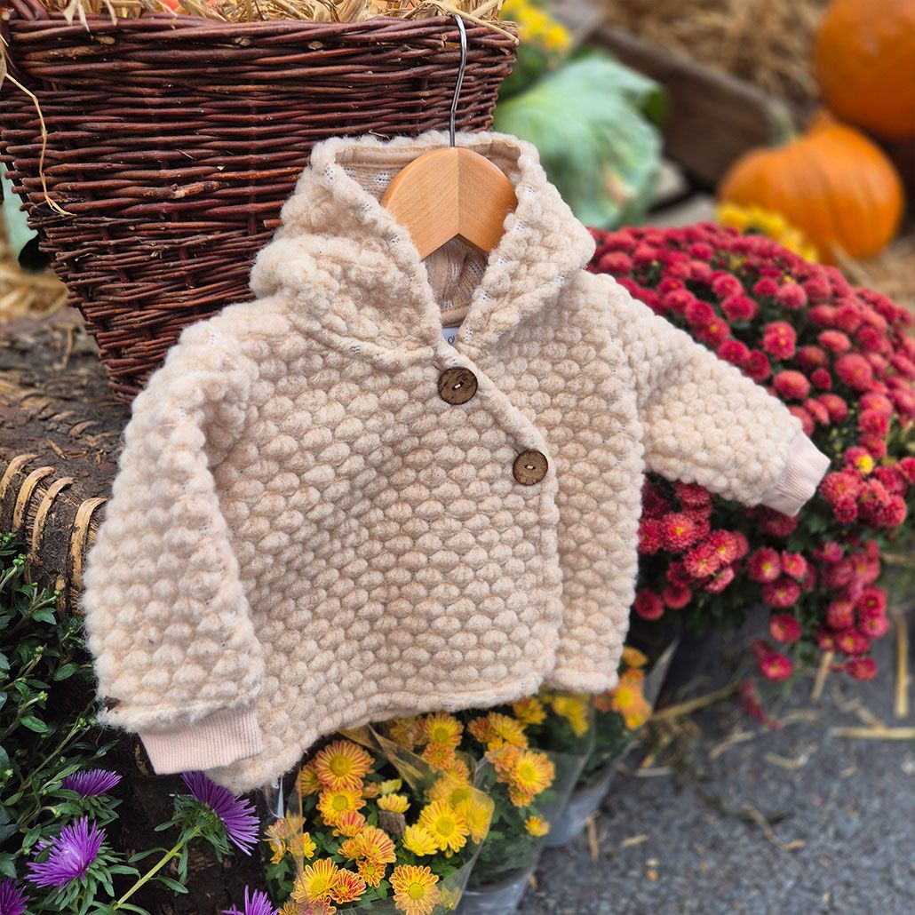 FEYA Kinder Jacke aus Bubble-Waffel Schafwolle Sand-Beige