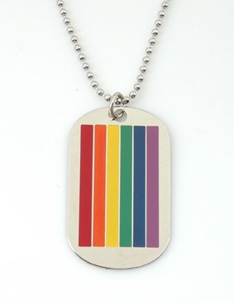 Kette Dog-Tag Regenbogen mit Rand groß