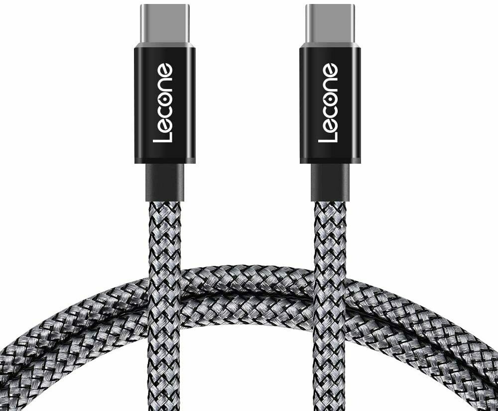 
Cable de carga USB C a USB C, cable Lecone USB 2.0 tipo C 5A Carga rápida 20V 100W Suministro de energía con video 4K Nylon trenzado de transferencia de datos de 10 Gbps para Google Pixel 3, MacBook 