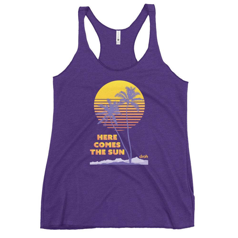 &quot;Here Comes The Sun&quot; Women&#39;s Racerback Tank, Color: Purple Rush, Size: XS