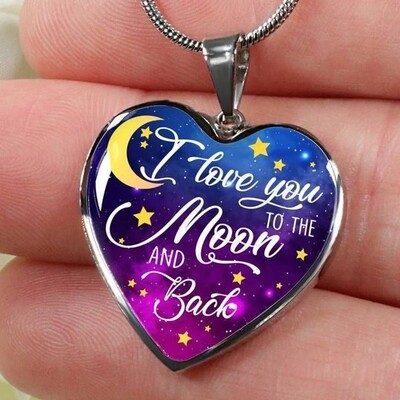 I Love You Moon Always Remember Heart Pendant Necklace