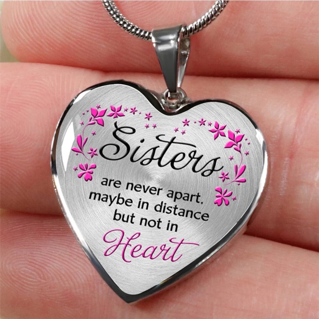Heart Pendant Necklace Sisters Are Never Apart
