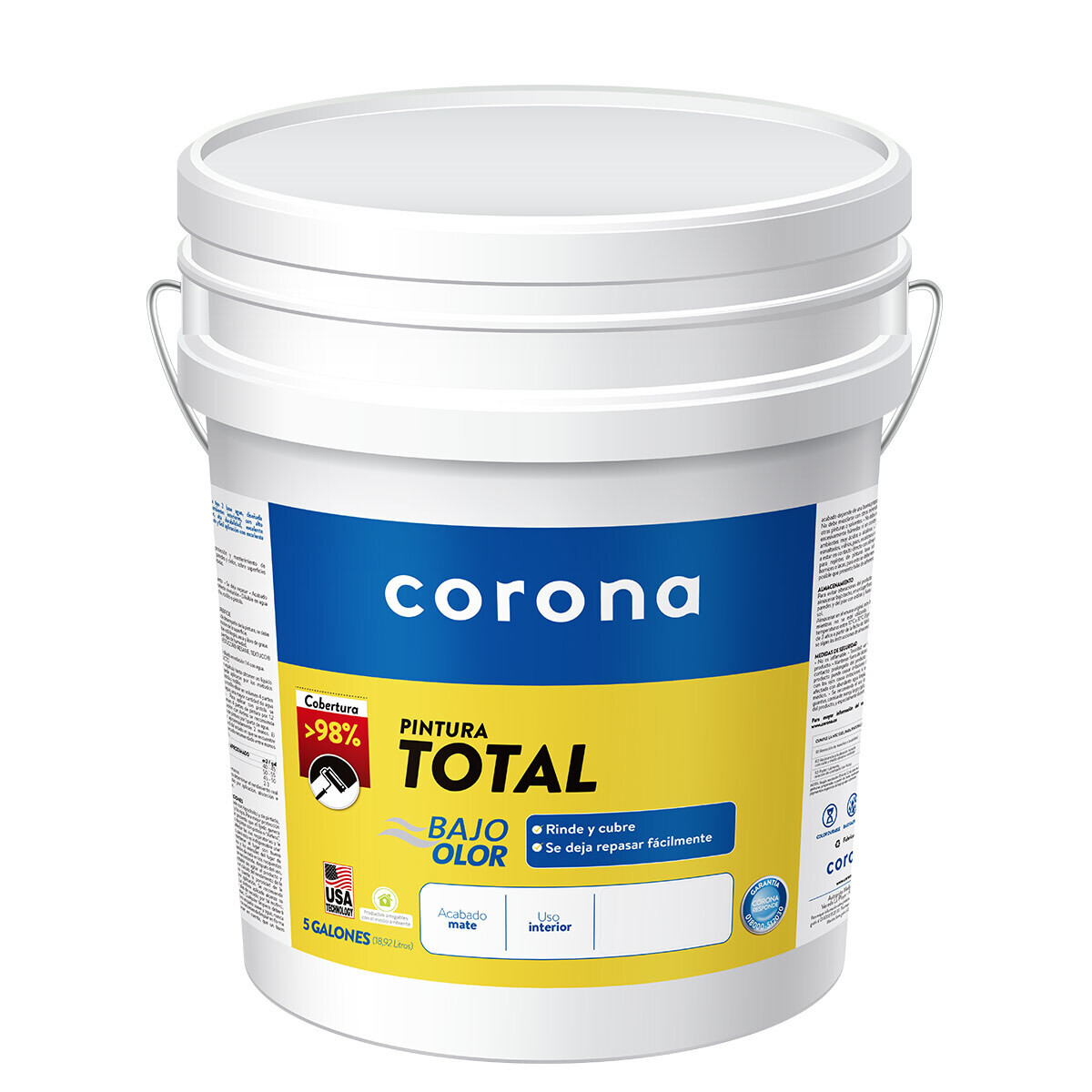 PINTURA TOTAL INTERIORES CORONA CUÑETE 5 GAL