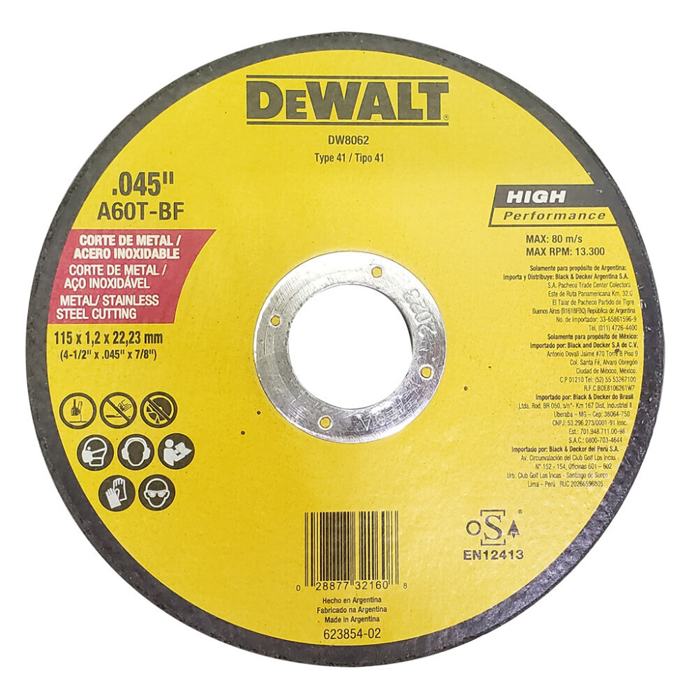 DISCO DEWALT CORTE METAL/ACERO INOX 7 PLANA