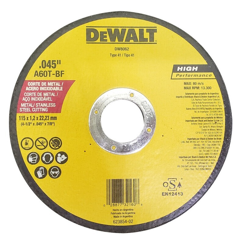 DISCO DEWALT CORTE METAL/ACERO INOX 4/12
