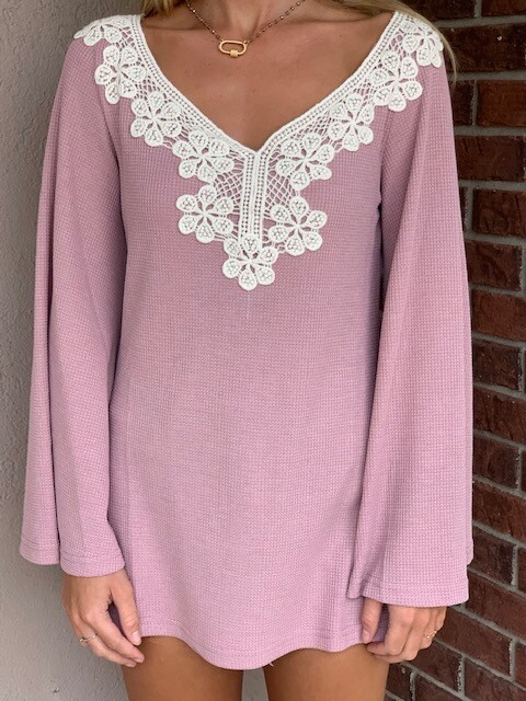ATW Mauve Lace Bell Sleeve Top