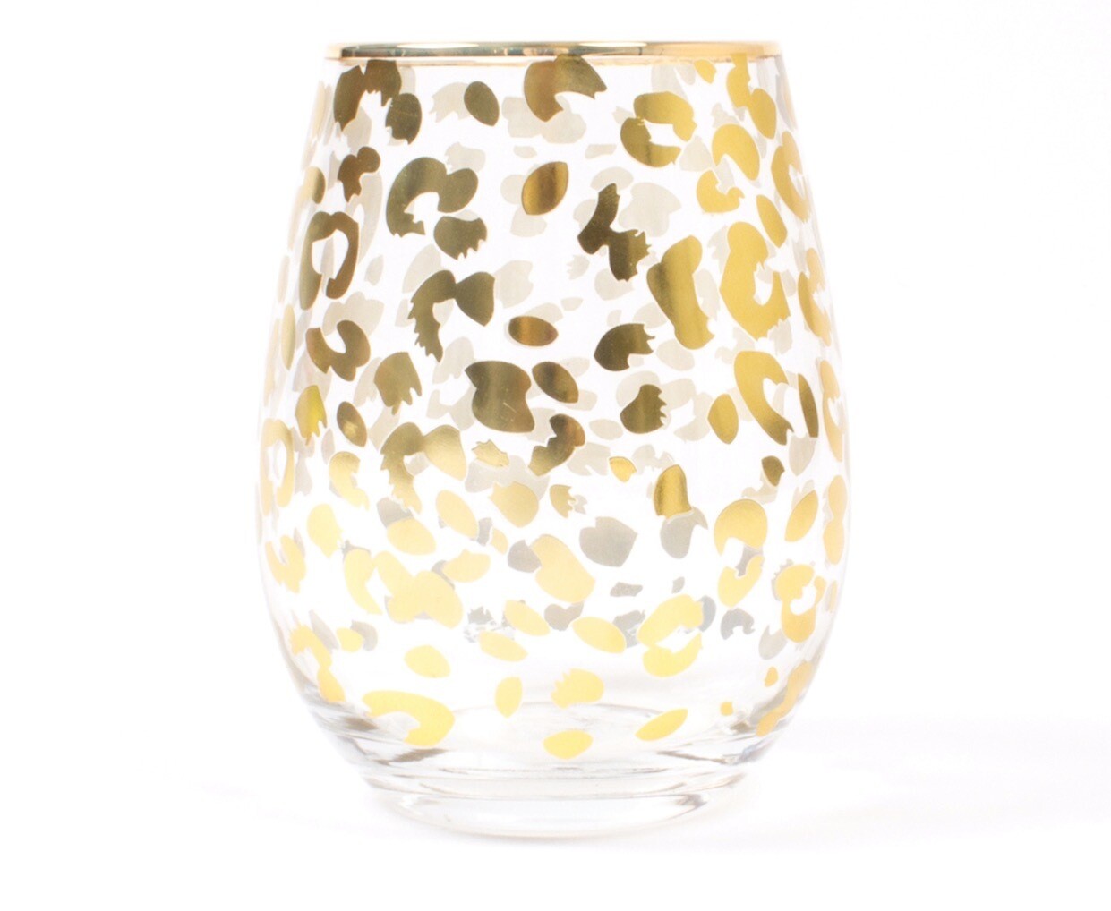 Gold Leopard Stemless Wine Glass