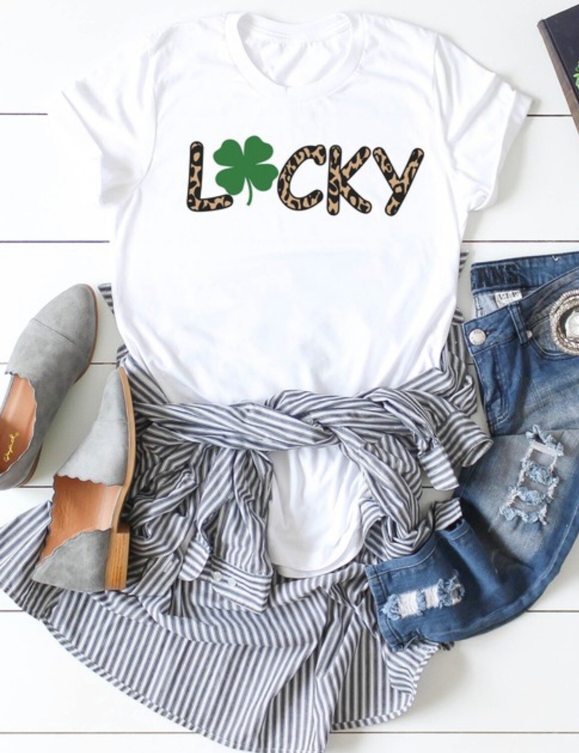 Kissed Lucky Leopard White Tee 