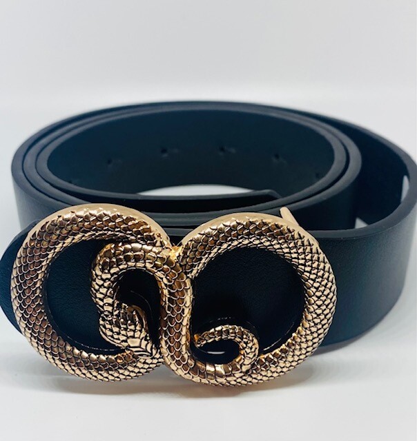Fashion Belt with Snake Circle buckle - Black