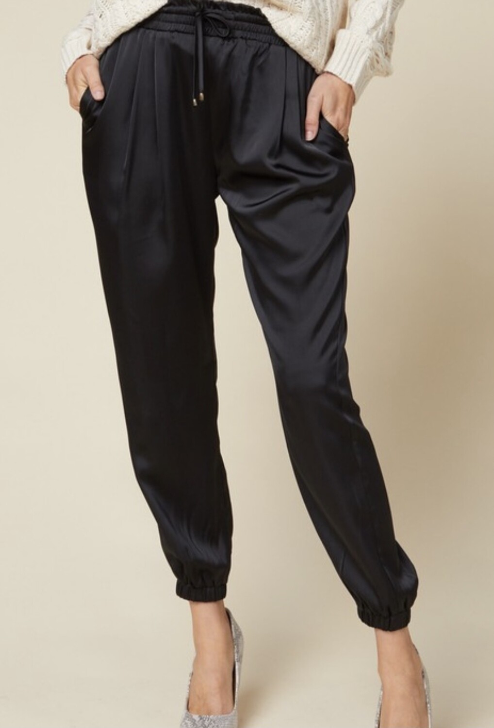 Satin Joggers, Black
