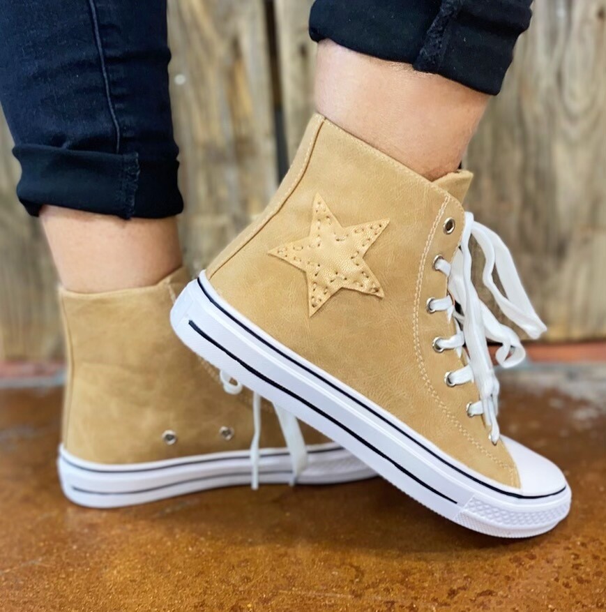 Skylar Hi-top Star Sneakers, Caramel