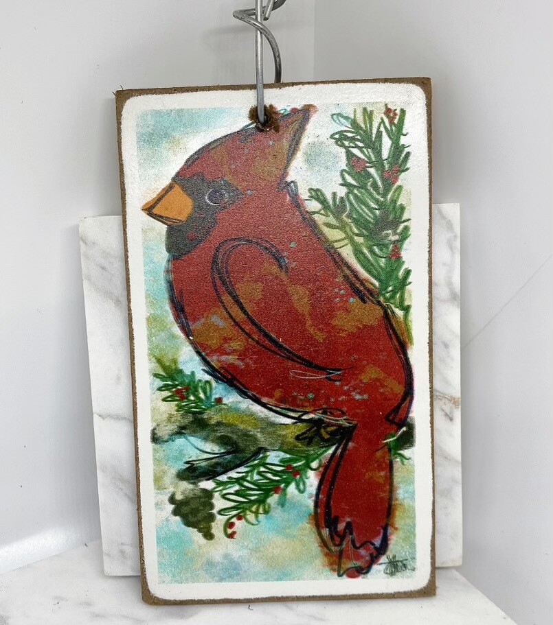 Wooden Christmas Ornaments, Red Birds