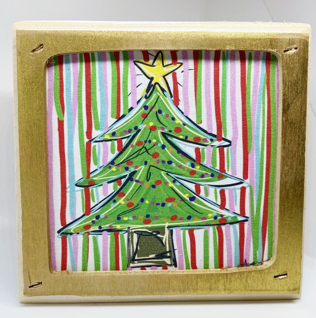 Christmas Blocks, Tree with Multi Color Stripe