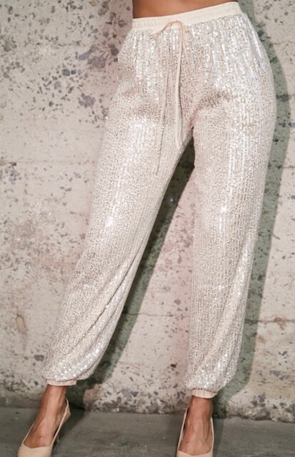 Sequin Joggers, Champagne