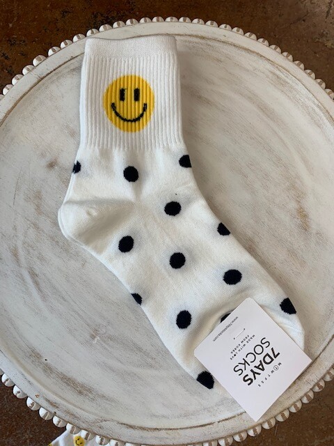 Smiley Socks, White with Black Dot