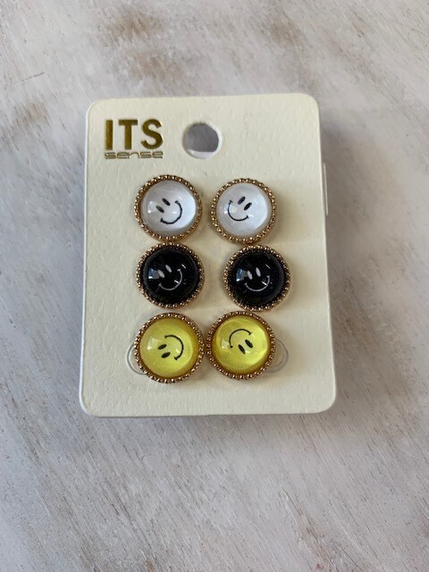 Set Of Three Smiley Face Studs